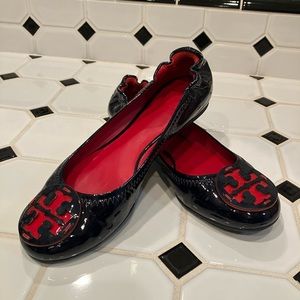 Tory Burch Navy & Red Patent Leather Flats
